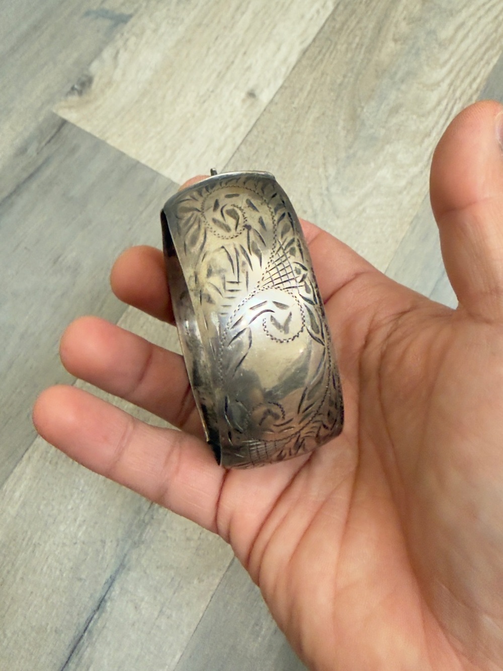 Rare Antique Engraved Metal Cuff Bracelet - Sterling m-f